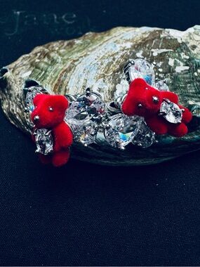 Red Teddy Crystal Statement Earrings